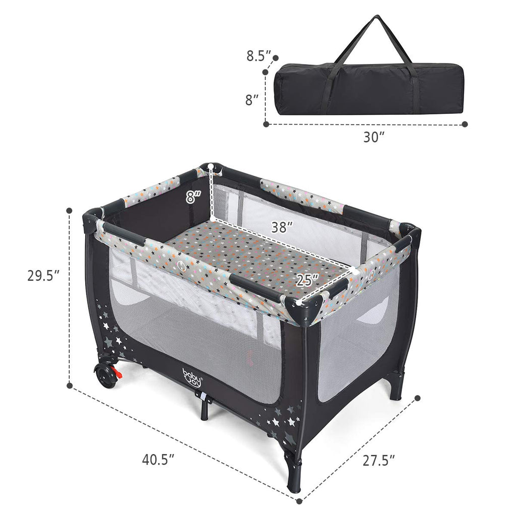 HONEY JOY Pack and Play, Foldable Baby Playard with Bassinet, Gray D272491