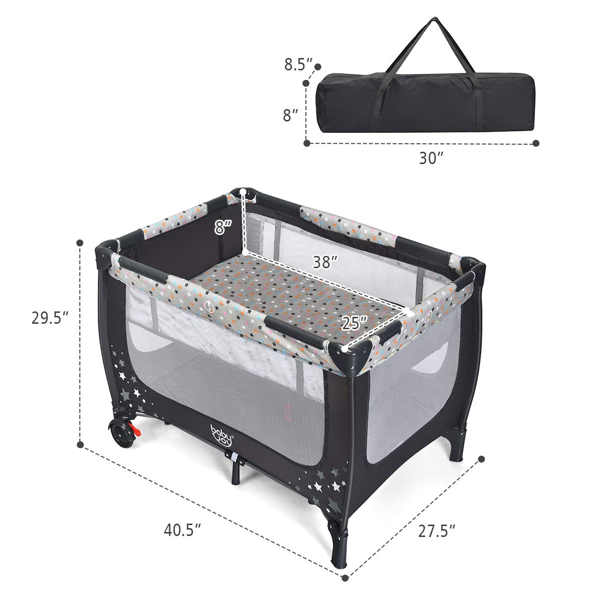 HONEY JOY Pack and Play, Foldable Baby Playard with Bassinet, Gray D272491