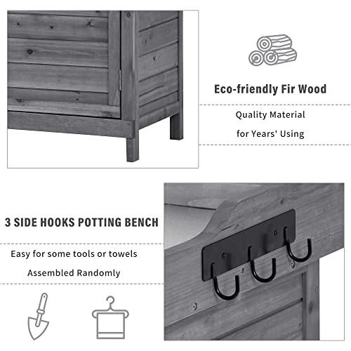 Polibi 39" Potting Bench Table, Outdoor Wooden Workstation with Storage Cabinet A50563