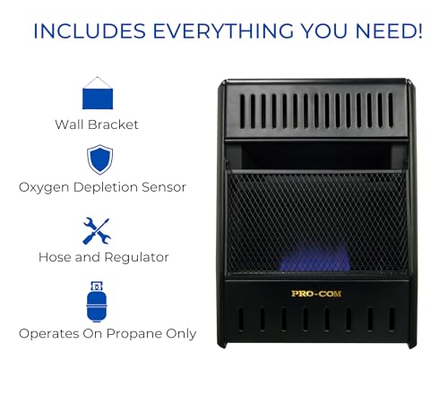 ProCom ML100TBAHR Ventless Propane Gas Blue Flame Space Heater with Thermostat, 10000 BTU, Wall Mount, Black J474983