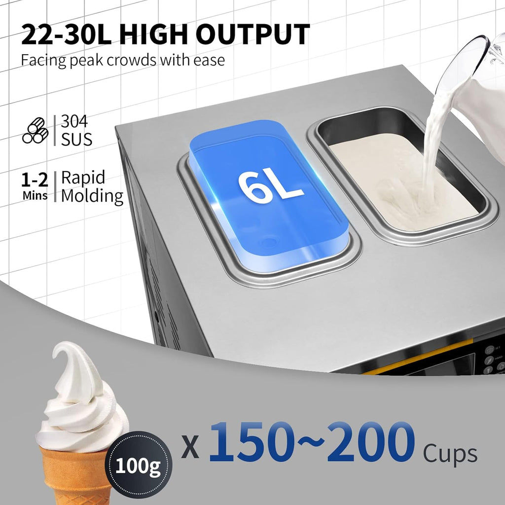VEVOR Commercial Ice Cream Maker, 22-30L/H, 2350W Countertop Soft Serve Machine Z834