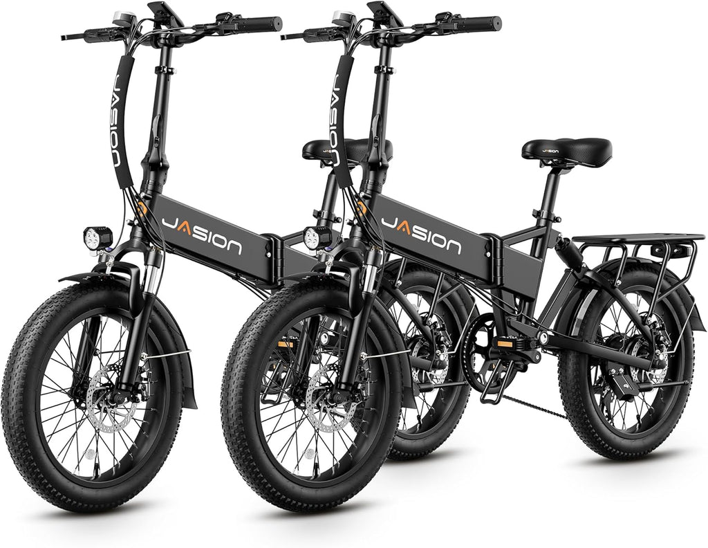 Jasion EB7 2.0 Electric Bike for Adults 2PCS, 850W Peak Motor 28MPH Max Speed Folding Ebike, 48V 10AH Removable Battery, 20" Fat Tire with Dual Suapension, 7-Speed Electric Bicycles, UL Certifiled