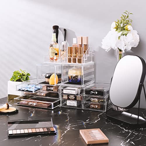 Sorbus Large Makeup Organizer - Clear Stackable 12 Drawer Cosmetic Storage with Brush Holder W163