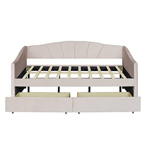 Harper & Bright Designs Twin Size Upholstered Daybed with Storage Drawers, Beige X53773