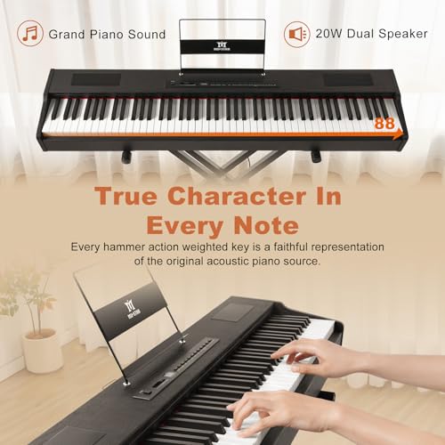 MUSTAR MDP-1200 Digital Piano 88 Key Weighted Hammer Action Keyboard with Stand, Pedal, Case, Black H320