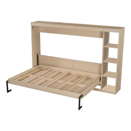 Murphy Cabinet Bed Frame with Charging Station, Full-Size Foldable Wall Bed Z526