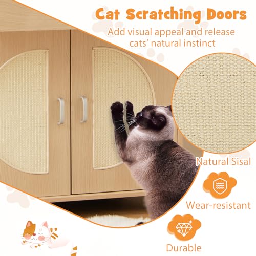 Tangkula Cat Litter Box Enclosure with Storage Shelf and Scratching Doors X93149