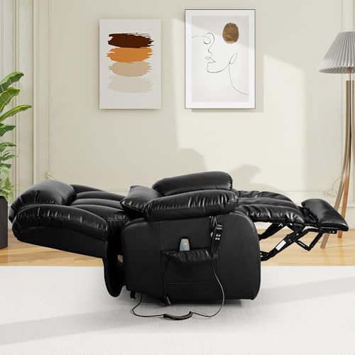 EDILLY Genuine Leather Power Lift Recliner Chair with Massage and Heating, Brown C901