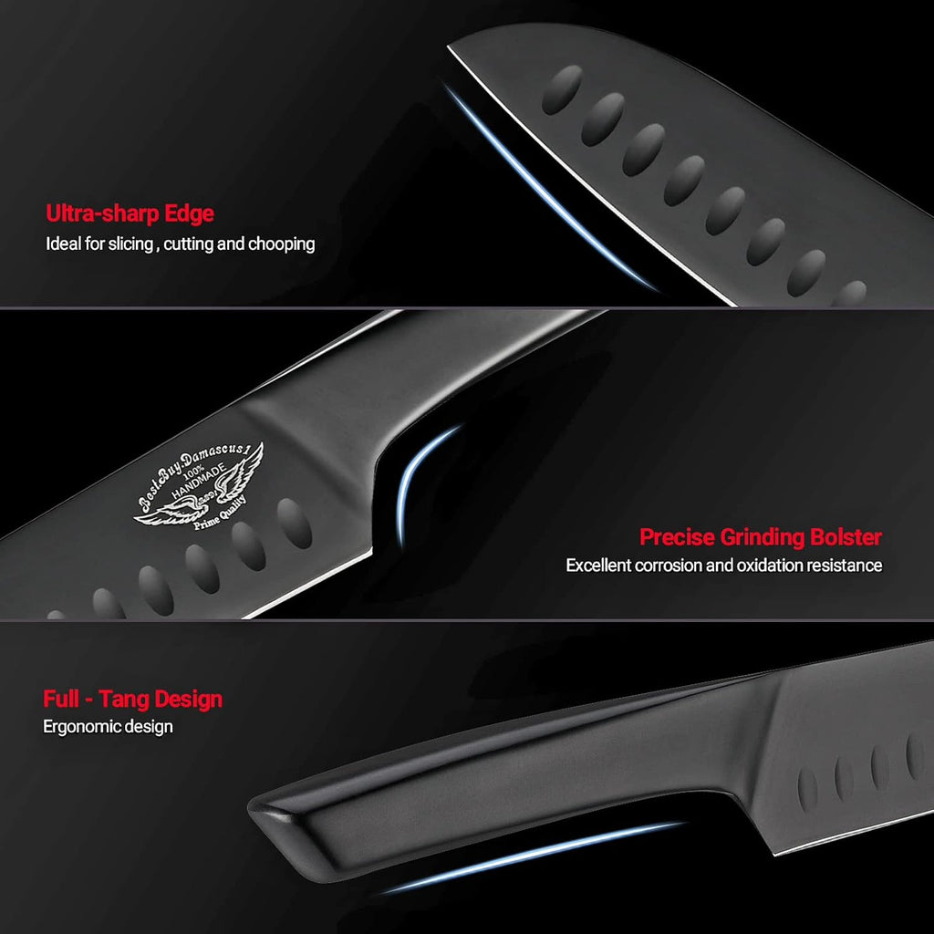 Damascus1 Chef Knife Set with Black Knife Block V9461