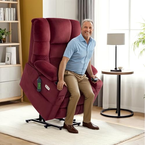 MCombo Large Triple Motor Power Lift Recliner Chair with Massage and Dual Heating, Grey D316
