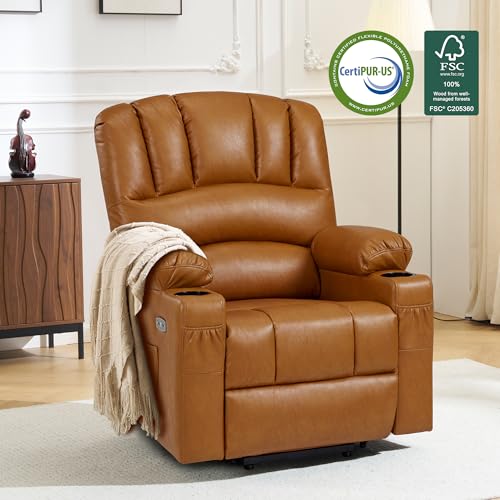 MCombo Oversized Power Lift Recliner Chair for Elderly with Heat and Massage, Faux Leather, Dark Brown N537
