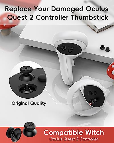 Thumbsticks Replacement for Meta Quest 2/3 Controller, Black 2-in-1 D4183