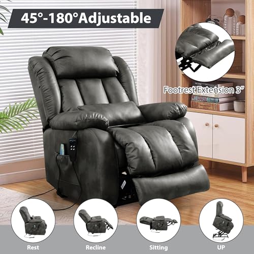 EDILLY Genuine Leather Power Lift Recliner Chair with Massage and Heating, Brown C901
