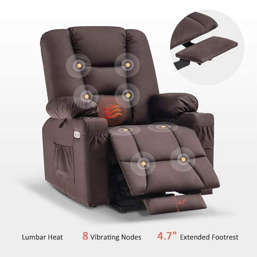 MCombo Small Power Lift Recliner Chair with Massage and Heat, Faux Leather, Dark Brown E441