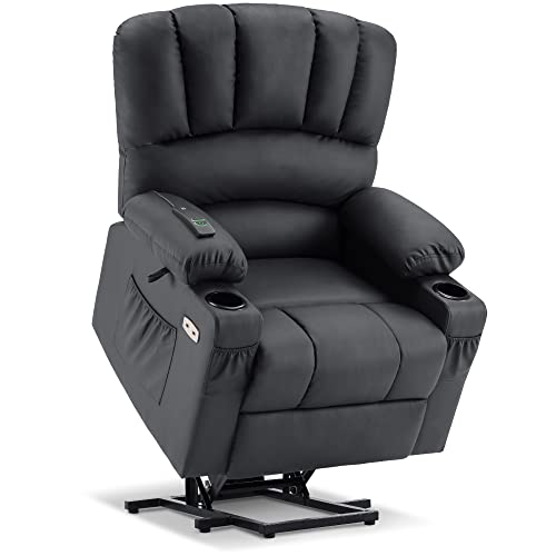 MCombo Oversized Power Lift Recliner Chair for Elderly with Heat and Massage, Faux Leather, Dark Brown N537