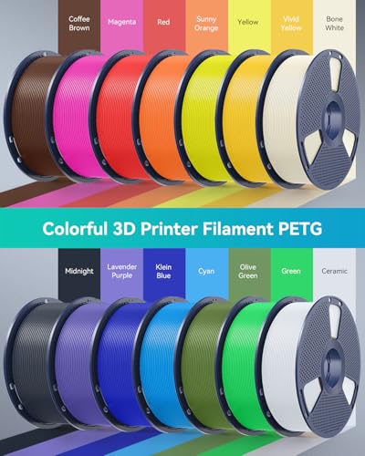 SUNLU 3D Printer Filament Bundle Multicolor PETG 1.75mm, 8 Pack, 2kg Total V41641