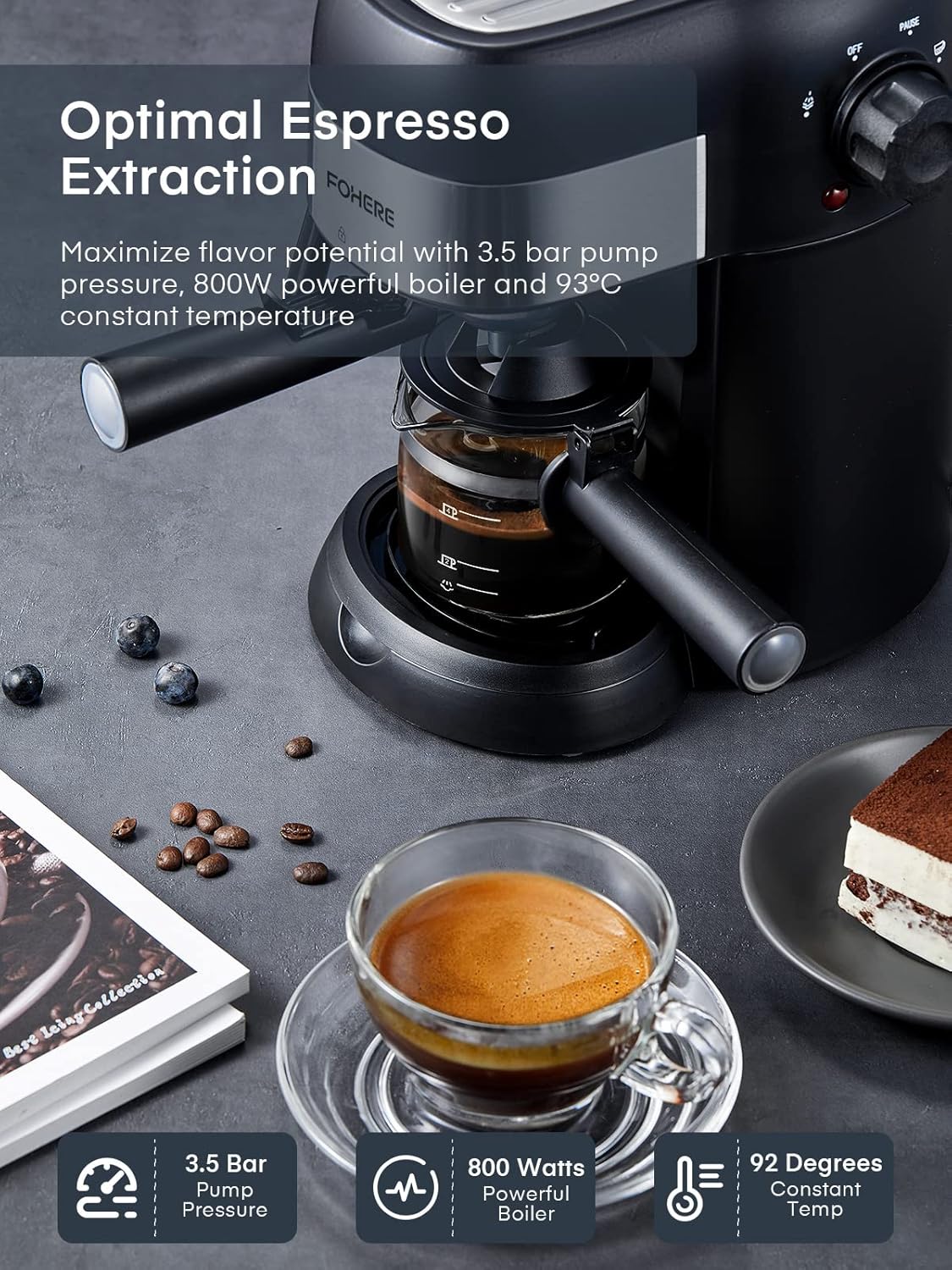 FOHERE Steam Espresso Machine, 3.5 Bar, Compact Cappuccino Maker with Milk Frother D619707