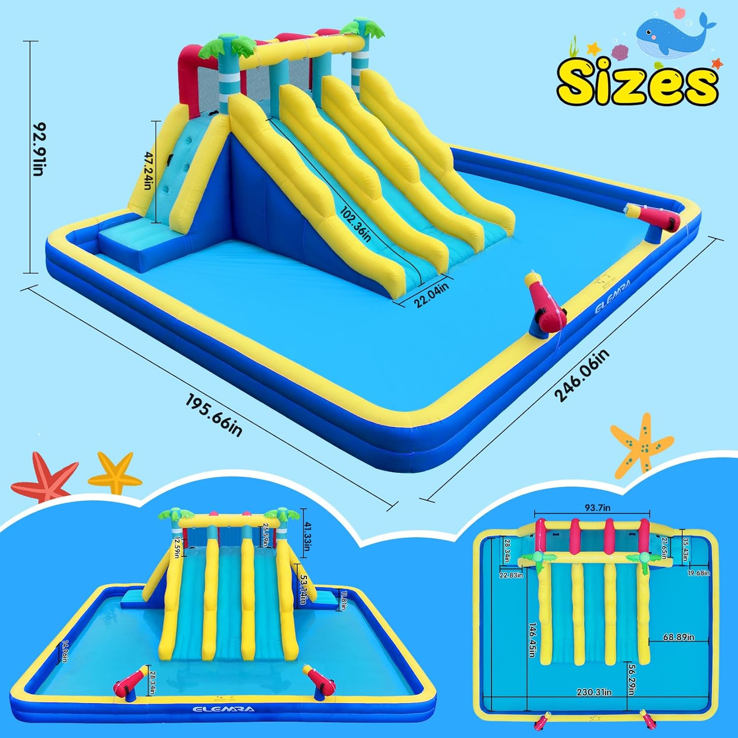 ELEMARA Extra Large Inflatable Water Slide Bounce House with Double-Layer Splashing Pool Y2804