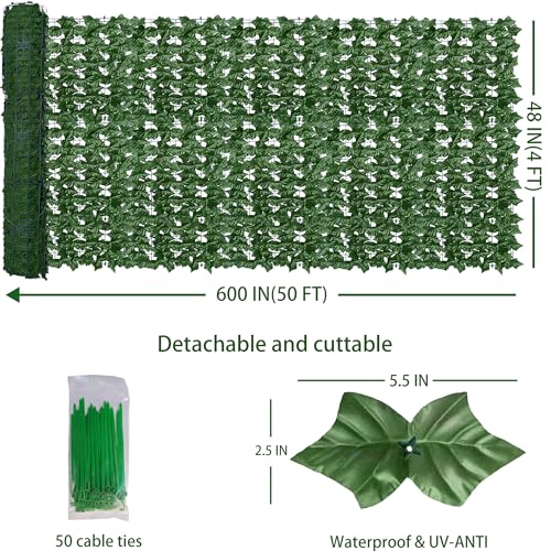 Artificial Ivy Privacy Fence Wall Screen 40x120 in UV-Anti Faux Greenery Backdrop U1001