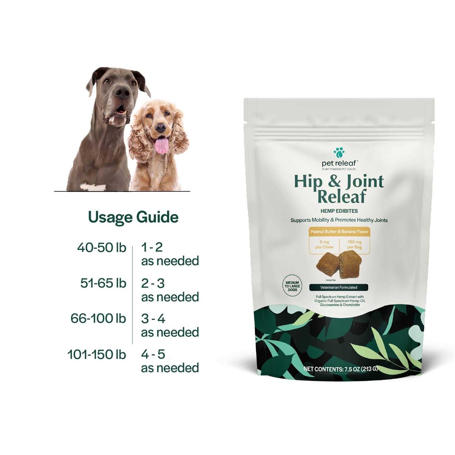 Pet Releaf Hip & Joint Releaf Edibites Peanut Butter & Banana for Medium to Large Dogs S530797