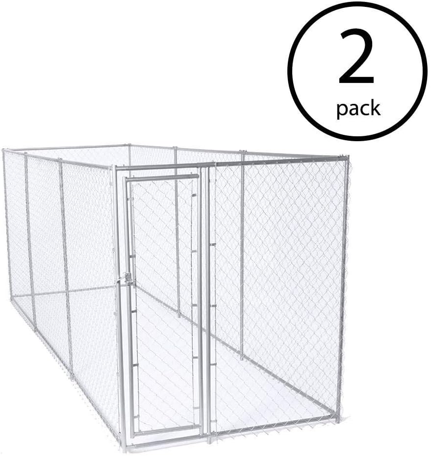 Lucky Dog 10 x 10 Foot Heavy Duty Outdoor Chain Link Dog Kennel with Door (2 Pack) X266