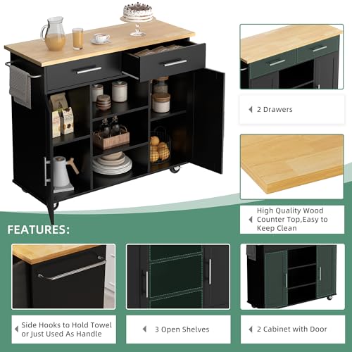 Shintenchi Kitchen Island with Drop Leaf, Rolling Cart with Storage, White T972