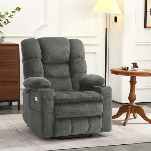 MCombo Large Triple Motor Power Lift Recliner Chair with Massage and Dual Heating, Grey D316