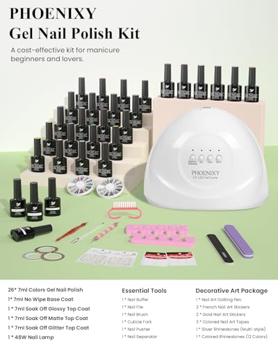 Phoenixy Gel Nail Polish Kit with UV LED Light, 40 Colors, Base & Top Coat H227876