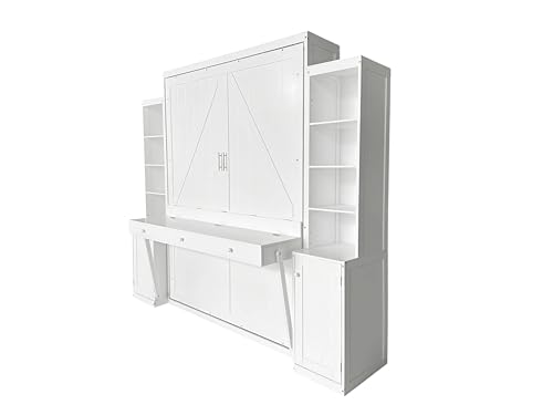 Queen Size Murphy Bed with Desk & Charging Station, White K505073