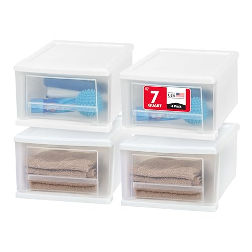 IRIS USA 17 Qt Plastic Drawer Storage Organizer, 4-Pack, White T2447