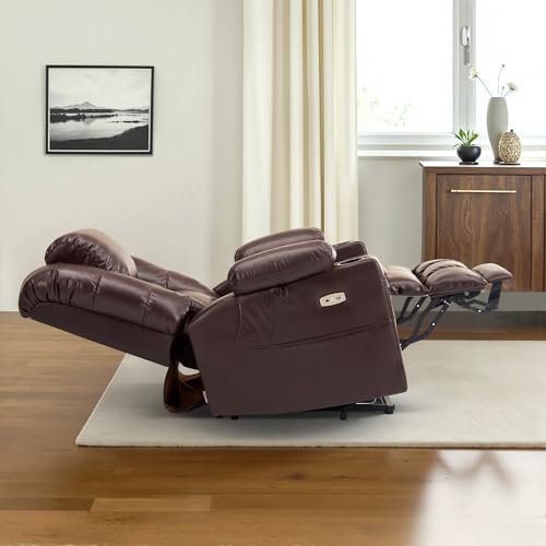 MCombo Large Triple Motor Power Lift Recliner Chair with Massage and Dual Heating, Faux Leather, Dark Brown X979