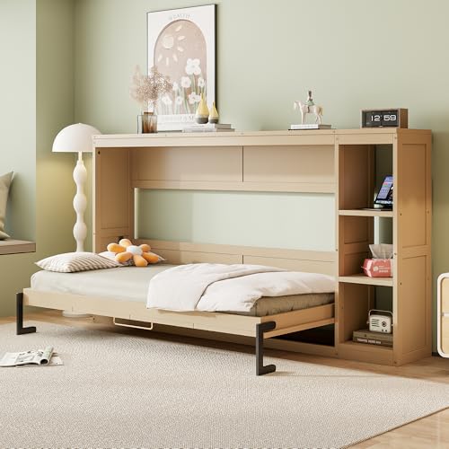 Murphy Cabinet Bed Frame with Charging Station, Full-Size Foldable Wall Bed Z526