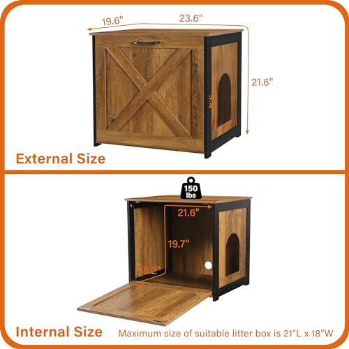 Dwanton Cat Litter Box Furniture Hidden Enclosure, Reversible Entrance, Wooden Cabinet, Dark Gray B411945