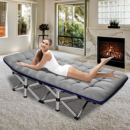 ABORON Folding Camping Cot with Mat for Adults, Heavy Duty Outdoor Bed with Carry Bag C211720