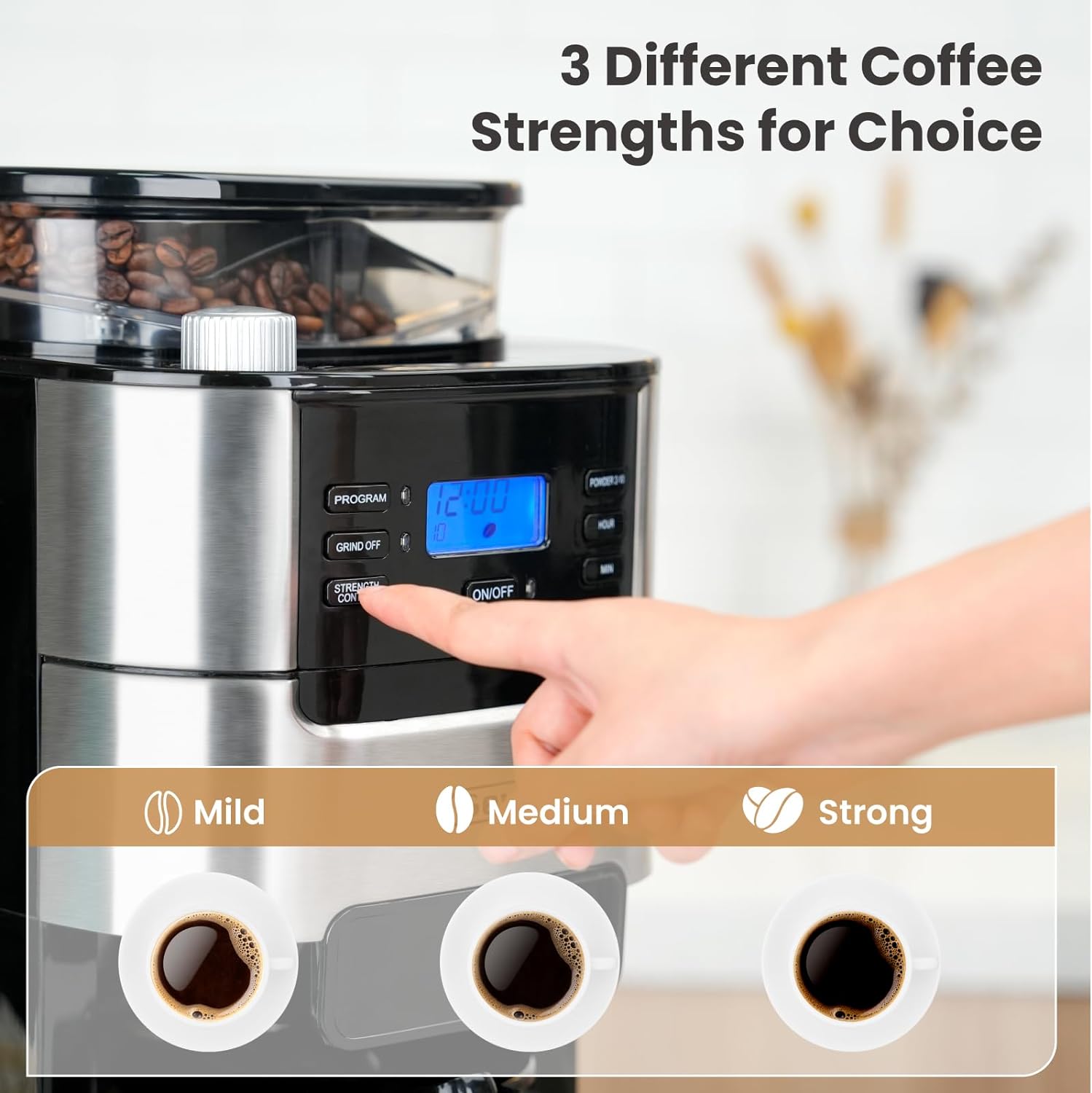 Gevi 10-Cup Drip Coffee Maker with Built-in Grinder and Reusable Filter E4915