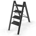 4 Step Aluminium Folding Ladder, Step Ladder with Wide Anti-Slip Thickened Pedal Lightweight Portable Step Stool for Household & Office, 330 Lbs Capacity, Black