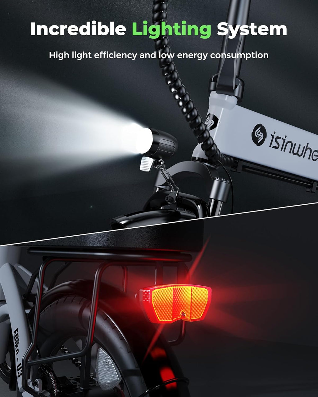 isinwheel U3 16" Foldable Electric Bike for Adults, 500W, 45 Miles Range R1392