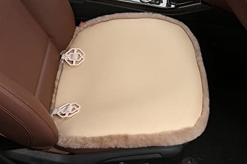 Dotesy Genuine Australia Sheepskin Auto Front Seat Cushion Natural Wool Car Seat Cover (Beige) O16353