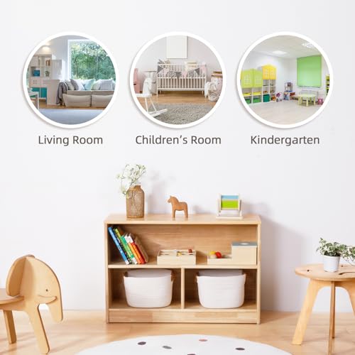 Rubber Wood 3-Compartment Storage Cabinet, 2-Tier Toy Organizer for Kids Room I3900