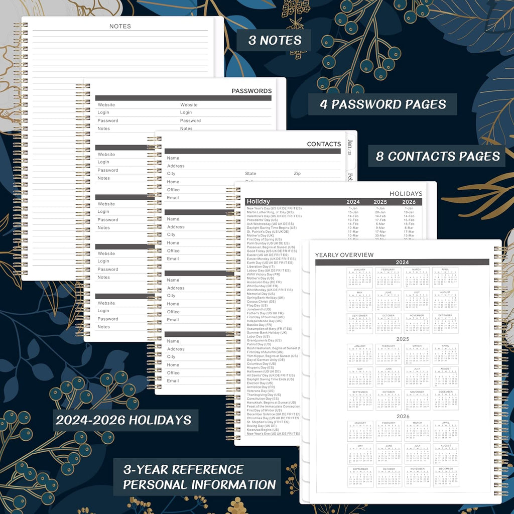 2024-2026 Monthly Planner, 2-Year Academic Calendar, Twin-Wire Binding Y498