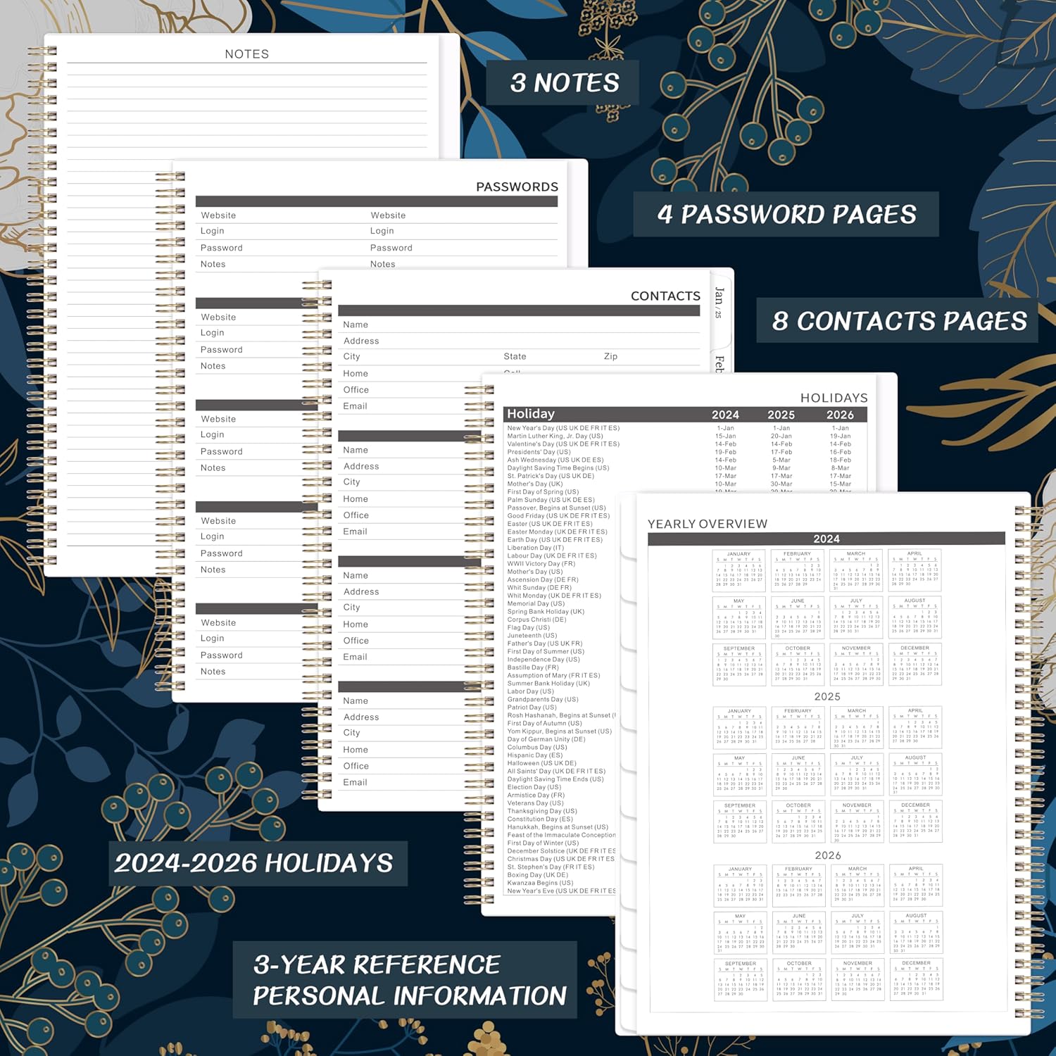 2024-2026 Monthly Planner, 2-Year Academic Calendar, Twin-Wire Binding Y498