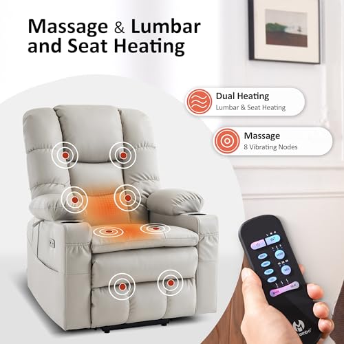 MCombo Large Triple Motor Power Lift Recliner Chair with Massage and Dual Heating, Faux Leather, Dark Brown X979