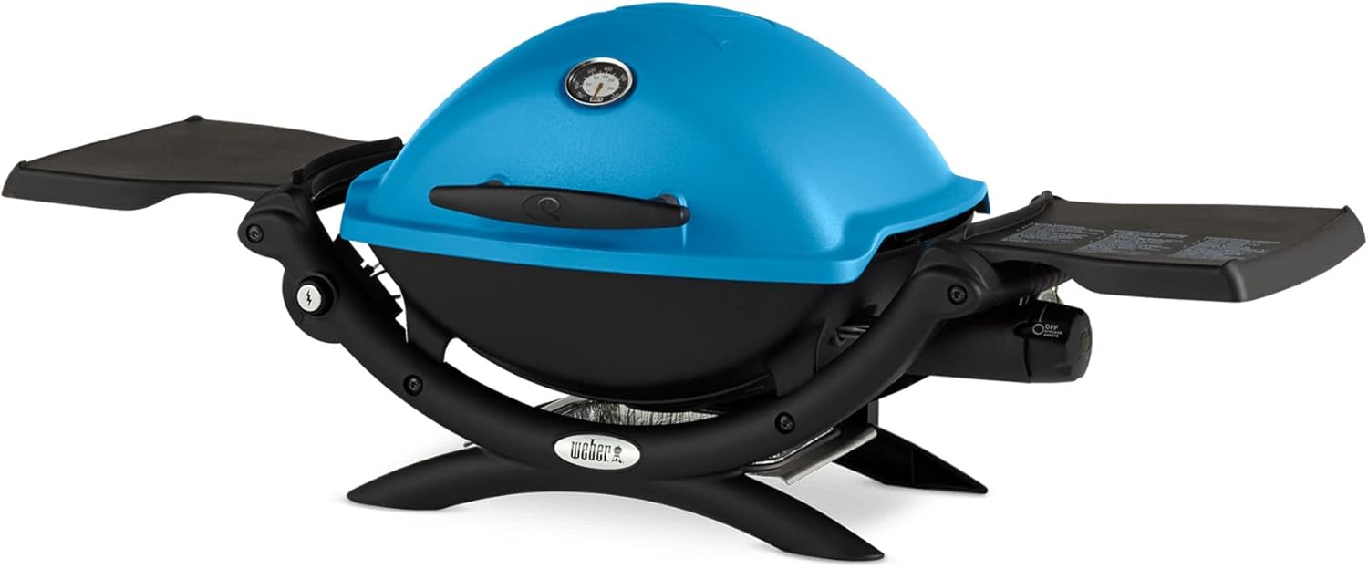 Weber Q 1200 Gas Grill Blue with Adapter Hose Bundle H899904
