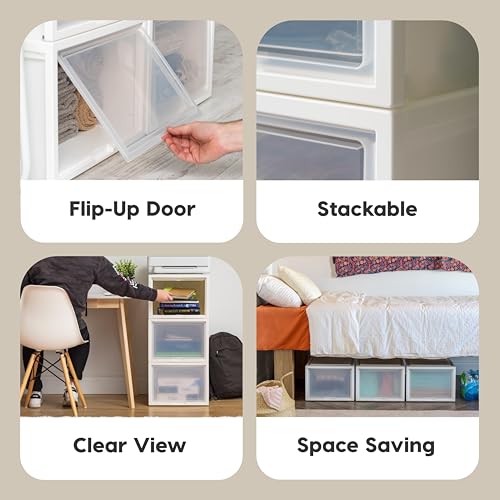 IRIS USA 17 Qt Plastic Drawer Storage Organizer, 4-Pack, White T2447