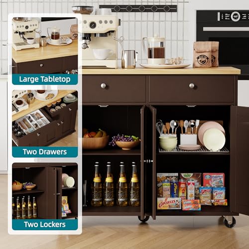 Shintenchi Kitchen Island with Drop Leaf, Rolling Cart with Storage, White T972