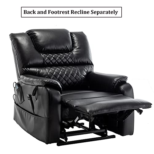 JULYFOX Lift Chair Lay Flat 400lbs Electric Recliner with Massage and Heat, PU Leather, Yellow B71450