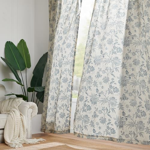 jinchan Linen Floral Curtains for Living Room 84 Inch Sage Green Z73028