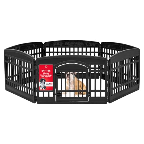 IRIS USA 34" 8-Panel Dog Playpen with Door, 63 x 63 x 35, Puppy Fence, Puppy Playpen, Dog Play Pen Indoors, Pet Fence, Puppies/Small Dogs, Black
