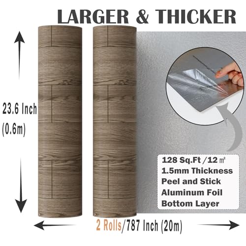 Oxdigi Peel and Stick Vinyl Flooring Roll 23"x393" Waterproof Wood Plank U1250