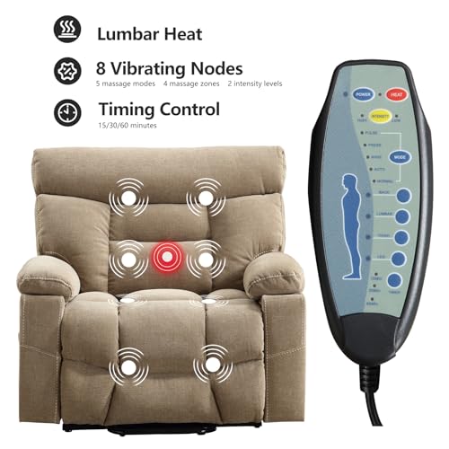 CANMOV Dual Motor Power Lift Recliner Chair for Elderly, Extra-Wide Seat, Heated Massage, Grey Fabric C219